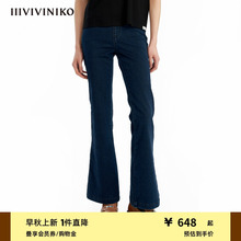 【弹力蓝黑牛面料】IIIVIVINIKO秋季新款高腰喇叭牛仔裤子女