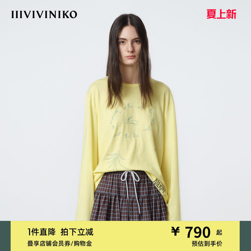 IIIVIVINIKO2026夏季新款复古百搭刺绣长袖T恤女M620514367C