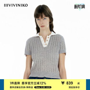 IIIVIVINIKO2025春新款 女B510112638B 百搭Polo领撞色边针织短袖