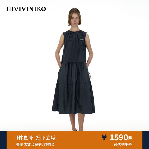 IIIVIVINIKO2026夏季新款无袖抽褶连衣裙女M620601059E