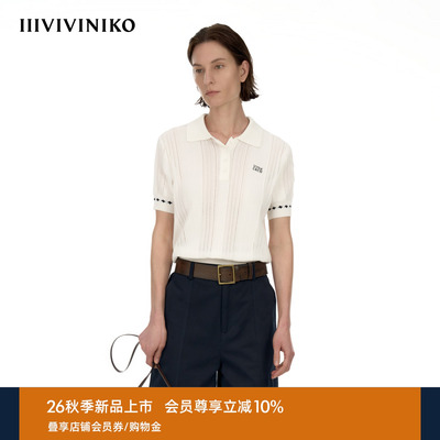 IIIVIVINIKO2026秋季新款费尔岛提花微透合体POLO短袖针织衫女