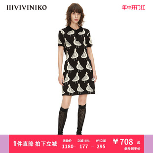 IIIVIVINIKO春夏新品 小A针织连衣裙女M211143625B 新疆长绒棉