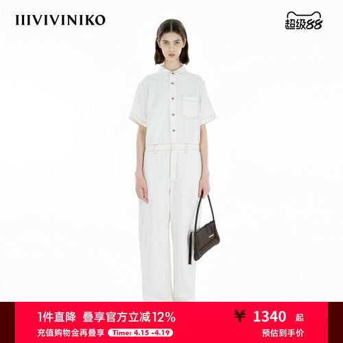 IIIVIVINIKO2025夏新款复古正肩工装牛仔连身裤女B523502210C