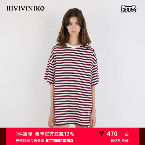 IIIVIVINIKO2025夏新款休闲Oversize条纹T恤女M520582357D