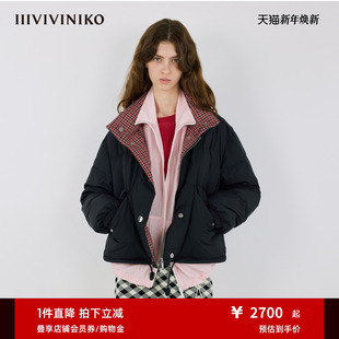 IIIVIVINIKO2025冬新款 短箱型双面穿格纹截短羽绒服女M549113104D