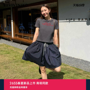 IIIVIVINIKO2026夏季新款休闲撞色抽绳A字短裤女M620801059E