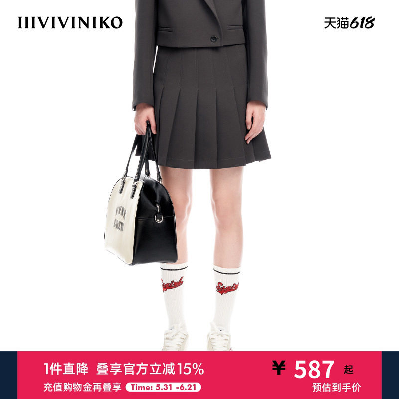 IIIVIVINIKO春夏新品简约学院风小A型百褶半身短裙女M312807114A