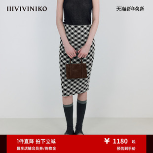 IIIVIVINIKO2025秋新款 复古时髦立体格纹高腰半身裙女M537002629A