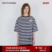 IIIVIVINIKO2025秋新款 艺术家合作系列条纹刺绣T恤女M530527379A