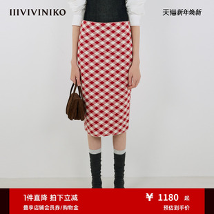 IIIVIVINIKO2025秋新款 复古时髦立体格纹高腰半身裙女M537002629A