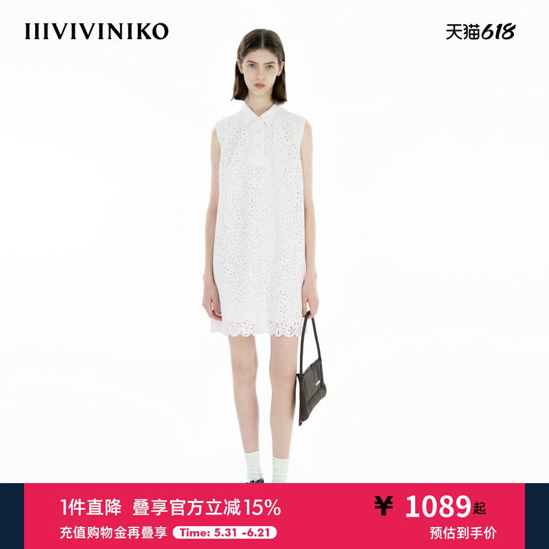 IIIVIVINIKO春季新款无袖复古蕾丝衬衫连衣裙女B510605176B