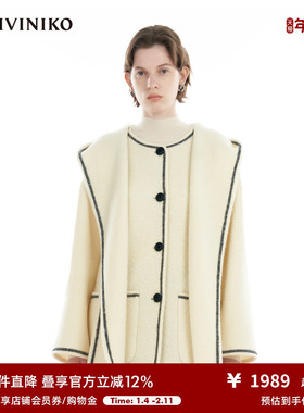 IIIVIVINIKO冬新款连帽围巾缩绒羊毛呢大衣外套女R449012323C