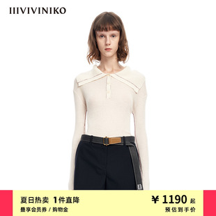 IIIVIVINIKO 女M310115607B 翻领一手长针织套头衫 丝羊毛纱线