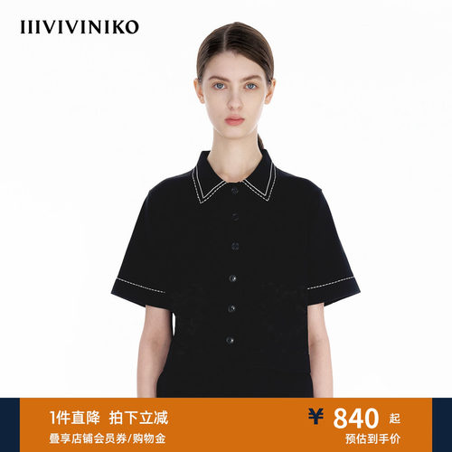 IIIVIVINIKO夏季新款休闲学院风截短衬衫式套头衫女B523761606D