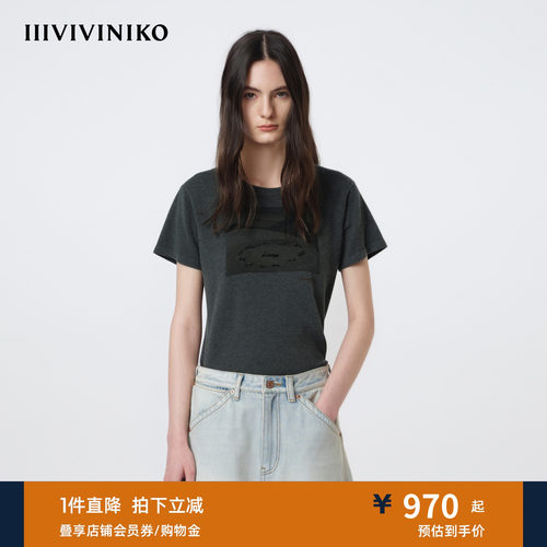 IIIVIVINIKO2026春新款休闲百搭正肩印花T恤女M610124639B