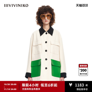 IIIVIVINIKO春夏新品 风夹克外套女M310312121B 休闲一手长拼色工装