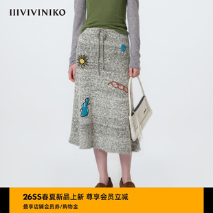趣味A字手工刺绣针织半裙女M617003632A IIIVIVINIKO2026春新款