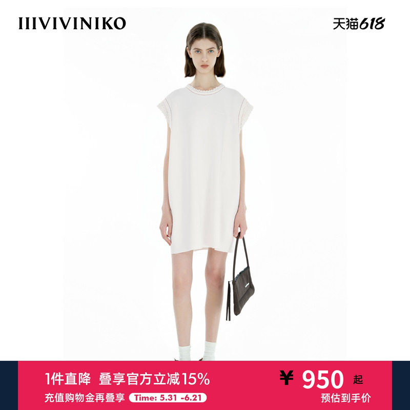IIIVIVINIKO2025夏季新款时尚网格花边无袖连衣裙女B521161666C