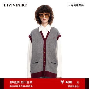 IIIVIVINIKO春夏新品 撞色针织马甲女M311206622A 美丽诺羊毛
