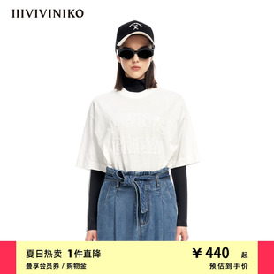 T恤女M320533378F 简约宽松落肩休闲全棉短袖 新品 IIIVIVINIKO夏季