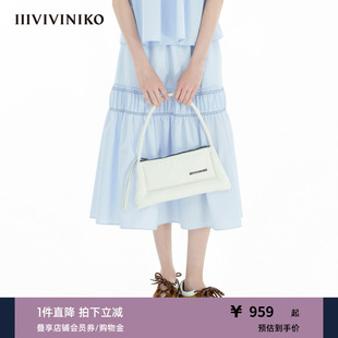 IIIVIVINIKO2025夏新款 淡人撞色抽褶A字长裙女B520731191D 法式