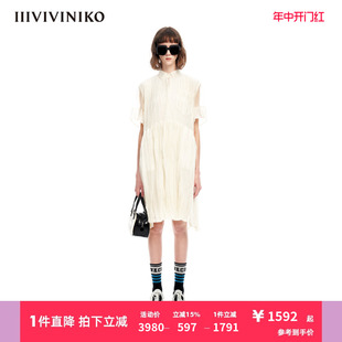 式 IIIVIVINIKO夏季 欧根纱衬衫 短袖 新品 压褶连衣裙女M320647177D