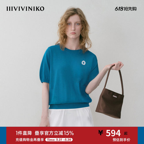 手工钩针字母圆领针织T恤