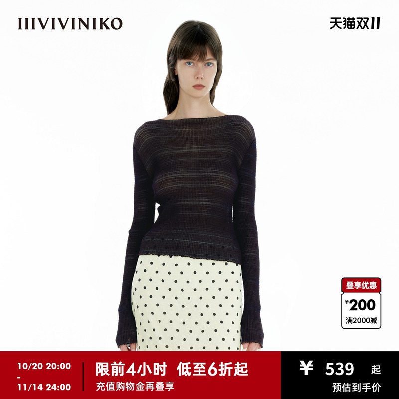 IIIVIVINIKO2025春新款百搭不规则细条纹收腰套头衫女C510150649B