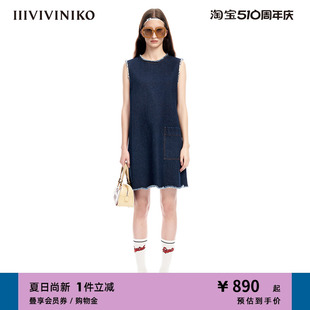 IIIVIVINIKO春夏新品 复古简约无袖 背心牛仔连衣裙女M311601218A