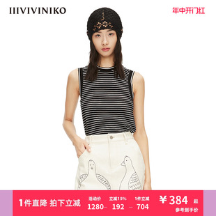 拼接条纹无袖 IIIVIVINIKO春夏新品 针织背心女M221216638D