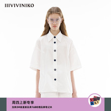 IIIVIVINIKO2024夏季新款“记忆塔夫绸”宽松气质中性短袖衬衫女