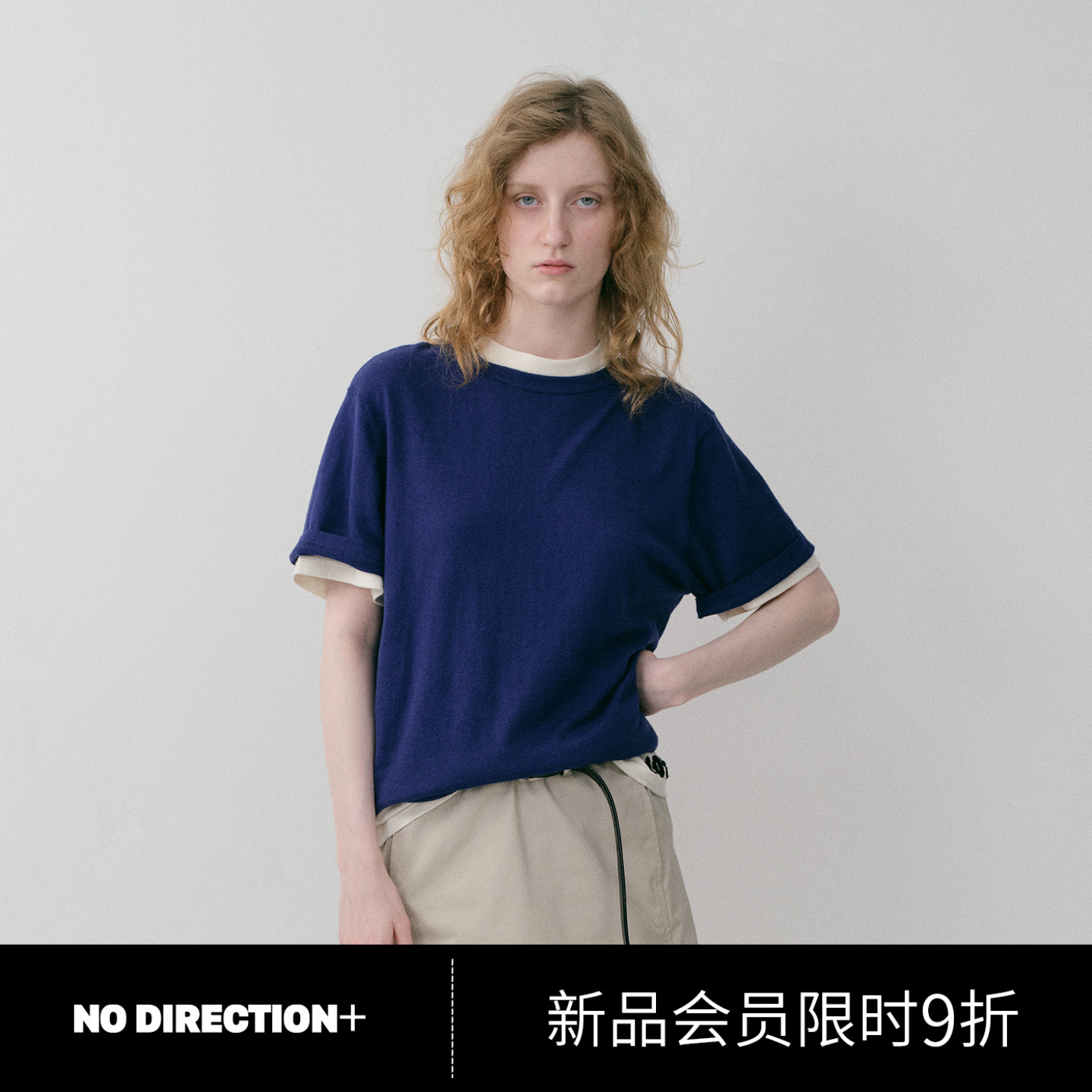 棉羊绒短袖宽松落肩T恤衫