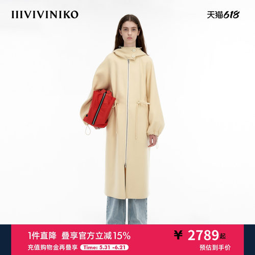 IIIVIVINIKO双面呢廓形连帽大衣