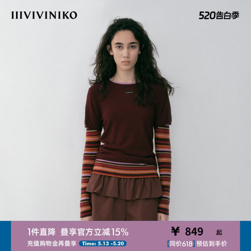 NO DIRECTION+假两件条纹针织衫N610107620A