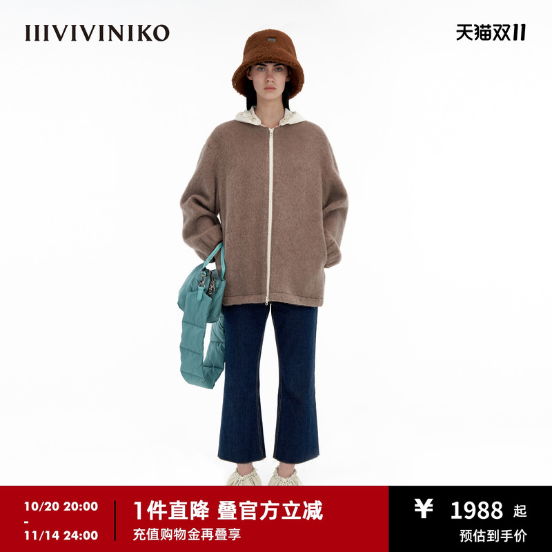 IIIVIVINIKO混色毛呢外套