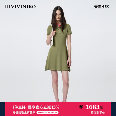 IIIVIVINIKO2026夏季新款收腰Polo领针织连衣裙女M621155655D