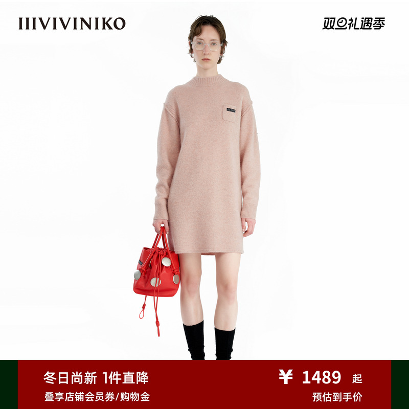 IIIVIVINIKO冬季新款羊毛夹花呢长袖高领连衣裙女C441138647E