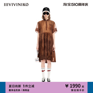 式 IIIVIVINIKO夏季 欧根纱衬衫 短袖 新品 压褶连衣裙女M320647177D