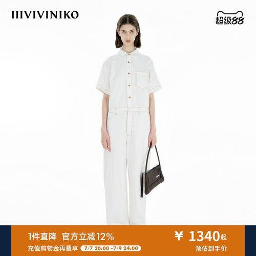 IIIVIVINIKO夏季新款复古正肩工装牛仔连身裤女B523502210C