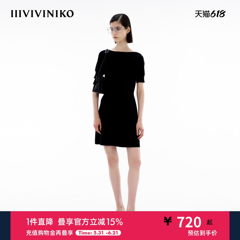 【四空针织系列】IIIVIVINIKO夏季新款A型收腰针织连衣裙女