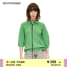 女M220131626E 针织衫 IIIVIVINIKO春夏新品 POLO领复古五分袖