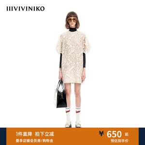 IIIVIVINIKO夏季新品“古典蕾丝”复古6分袖连衣裙女M320636343D
