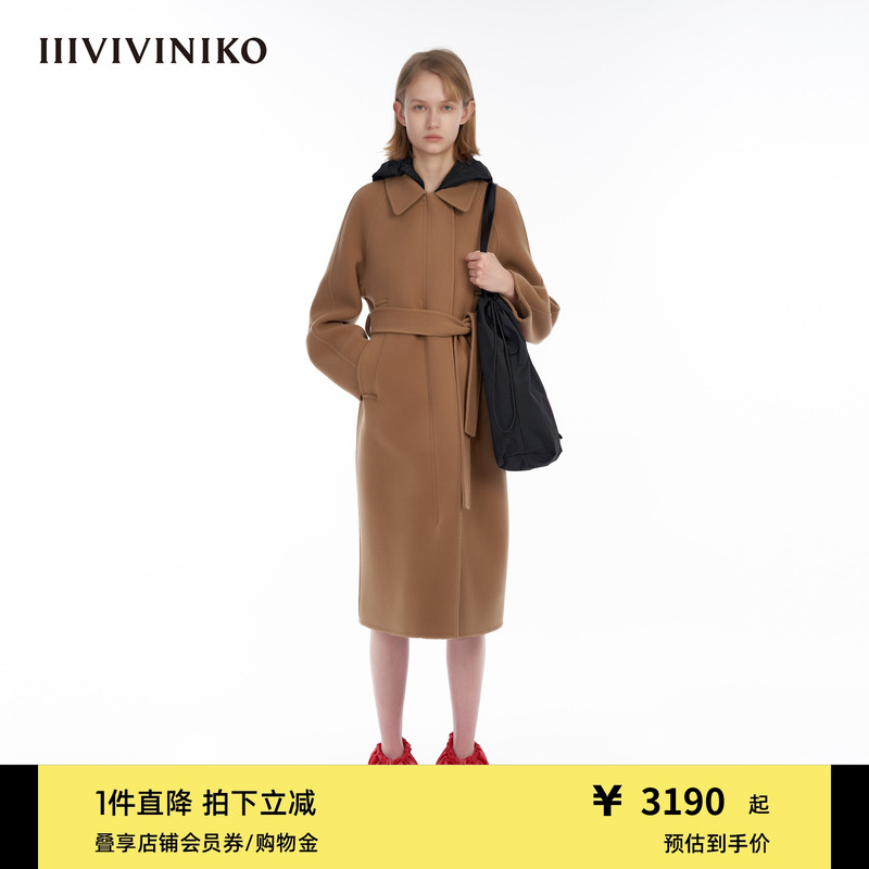 IIIVIVINIKO斜纹大衣插肩袖翻领