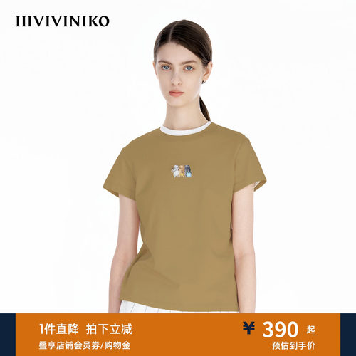 IIIVIVINIKO夏季新款可爱猫咪印花休闲简约T恤女R520508335D