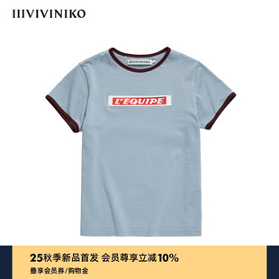 休闲时尚 IIIVIVINIKO2025秋新款 复古胶标正肩T恤女M530502335A