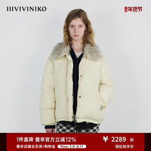 IIIVIVINIKO2025冬新款通勤摩登时髦短箱型皮草翻领派克羽绒服女