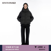 羽绒服女M349104124E 合体连帽短款 IIIVIVINIKO 全羊毛粗纺花呢