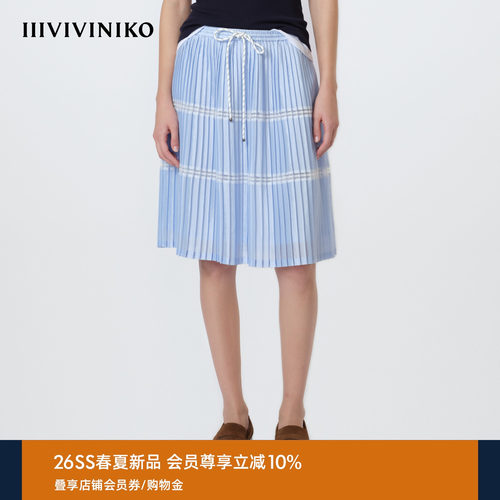 IIIVIVINIKO2026夏季新款宽松浪漫蕾丝拼接百褶裙女M620735159E