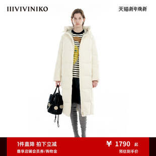 IIIVIVINIKO 连帽直身长羽绒服女M349116038F 大鹅棉感羽绒