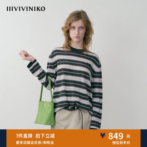 圆领翻针立体条纹针织衫